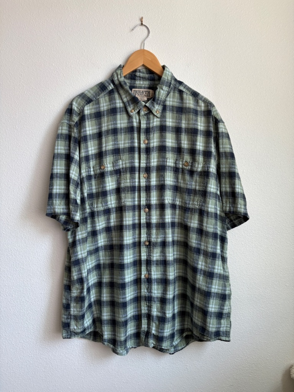 Duluth Trading Co Mens XL Relaxed Fit Hemp Organic Cotton Plaid Shirt Green